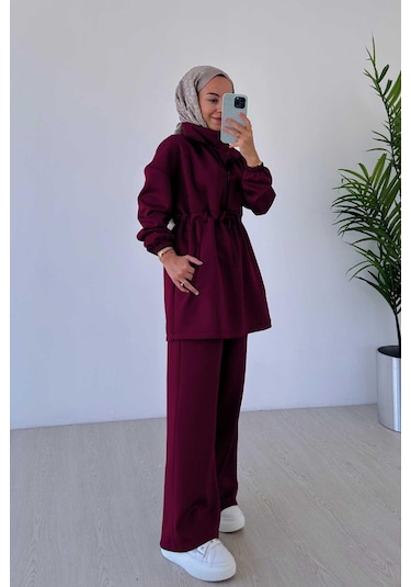Kahijab Tasarım Yaka Scuba Takım - Bordo Bordo