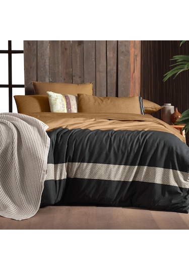 Sarev Loamy Kıng Sıze Battal Boy %100 Pamuk Çift Taraflı Nevresim Takımı Taba Taba