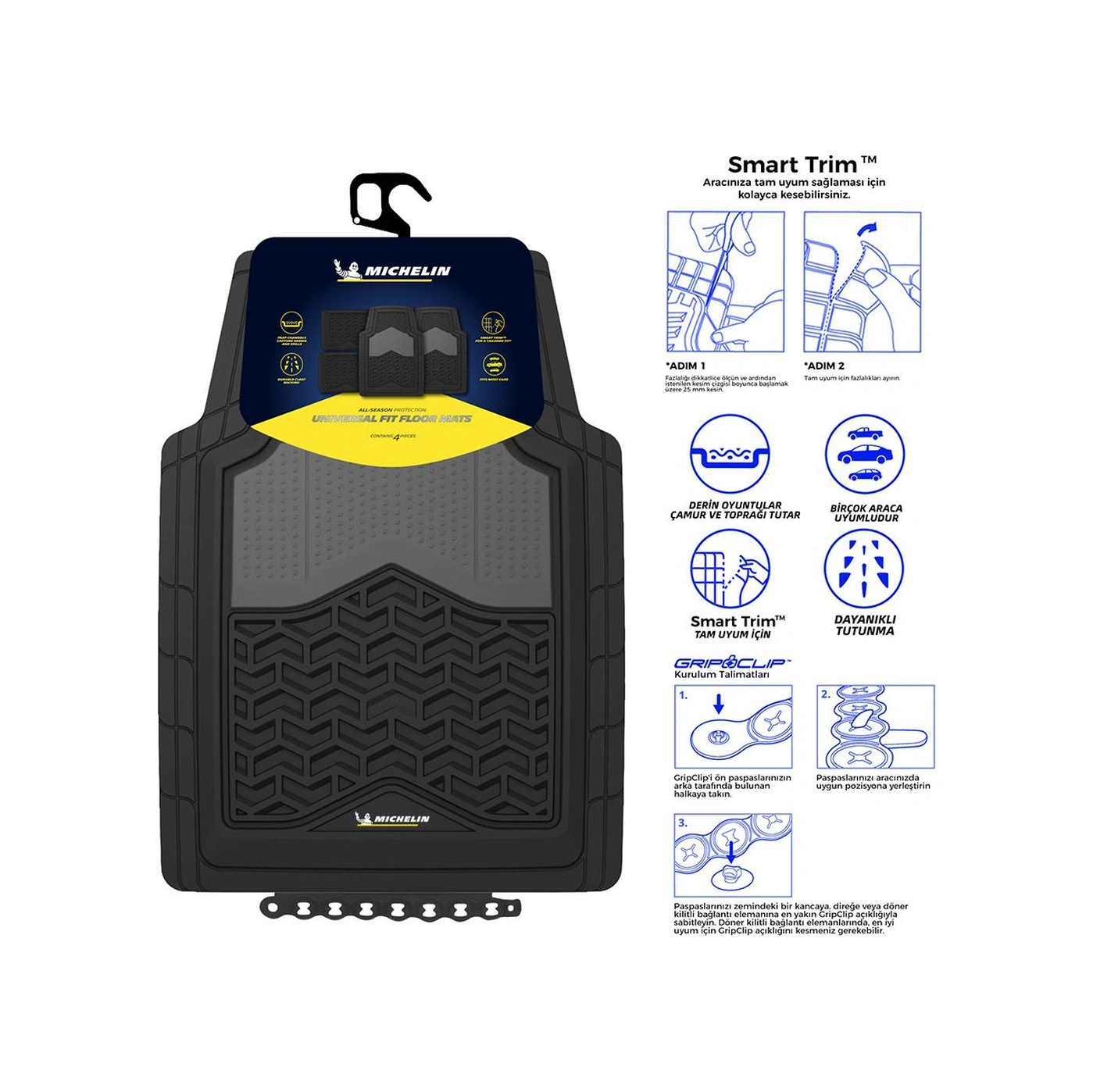 Michelin Mc34891 Tüm Araçlara Uyumlu 4 Parça Üniversal 3d Havuzlu Oto Paspas