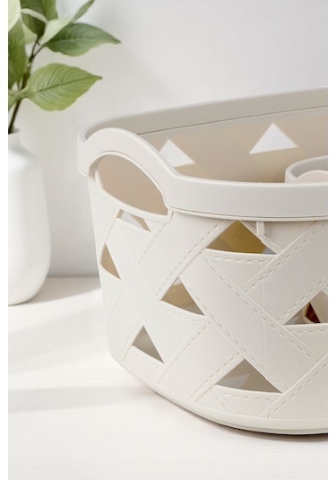 İronika 5li Dekoratif Deri Görünüm Dolap İçi Düzenleyici Saklama Kutusu Mutfak Banyo Organizer Sepet Krem Krem