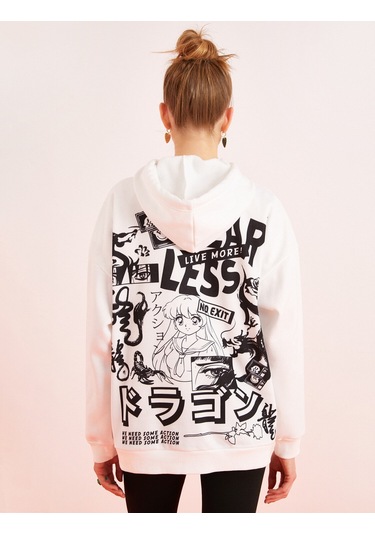 Koton Kapüşonlu Baskılı Sweatshirt Ekru 2sal10463ık