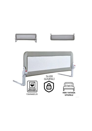 150 cm Bebek Çocuk Katlanabilir Güvenlik Yatak Bariyeri Gri