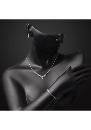 Minimal Tasarım 14 Ayar Beyaz Altın Nişan Seti Stpj34072