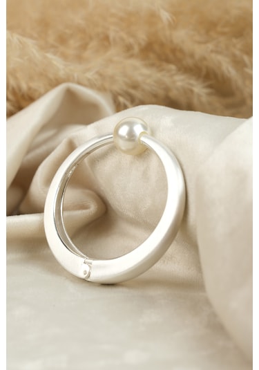 Çildan Womens Silver Özel Tasarım İnci Detaylı Kelepçe Bileklik Gümüş