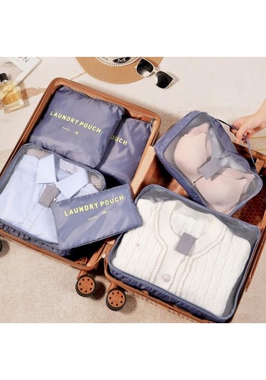 Gri 6 Adet Seyahat Saklama Torbaları Örgü Pencere Nefes Çok Amaçlı İç Giyim Ayakkabı Organizasyonu Büyük Kapasiteli Saklama Çantası Gri