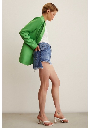 Never More Pensli Jean Şort Etek Mavi