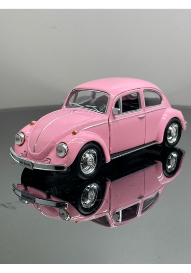 Volkswagen Beetle 1:32 Ölçek Metal Çek Bırak Model Araba 12 Cm - Pembe