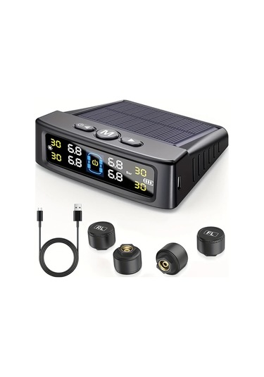 Boatshop1 T12 4 Harici Sensörlü Araç Solar Tpms Gerçek Zamanlı Lastik Basınç Sıcaklık İzleme Sistemi Yıpratmayan Kurulum Titreşim Algılama Ekran