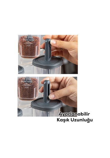 Porsima 1097 Kaydırmalı Kaşıklı Baharatlık Seti 12'li  Şeffaf - Antrasit