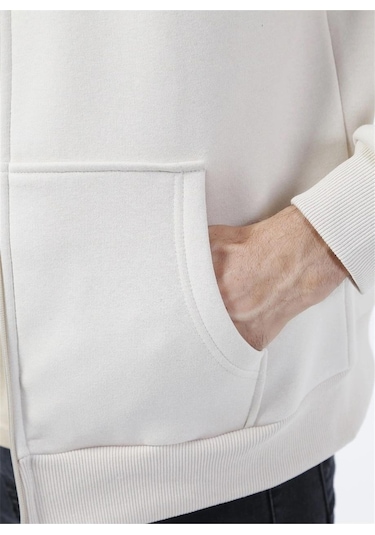 Süvari Kapüşonlu Fermuarlı Yaka Regular Kalıp Düz Ekru Sweatshirt Ekru