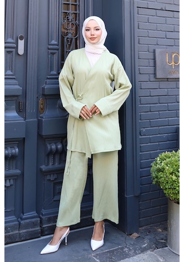 Misskayle Bağlama Detaylı Kimono Takım Mint Yeşili Mintyeşili