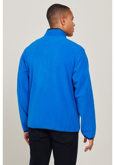 Regular Fit Normal Kesim Dik Yaka Fermuarlı Mavi Polar Ceket W222579403 Saks Mavi