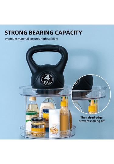 Xindoker Mini İki Katlı Şeffaf Döner Organizer - Mutfak Baharat/ev Aletleri Saklama Rafı - Ayrılabilir Yıkama Eliyetli Şeffaf