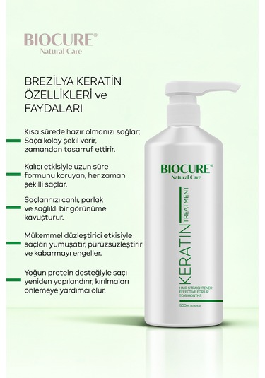 Biocure Kıvırcık Dalgalı Ve Hacimli Saçlar için Saç Düzleştirici Brezilya Fönü Keratini 500 ML
