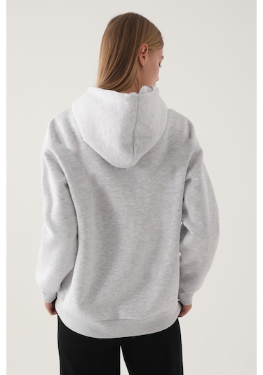 Yale Kar Melanj Kanguru Cep Kapüşonlu Kadın Sweatshirt 5274-41117 Kar Melanj