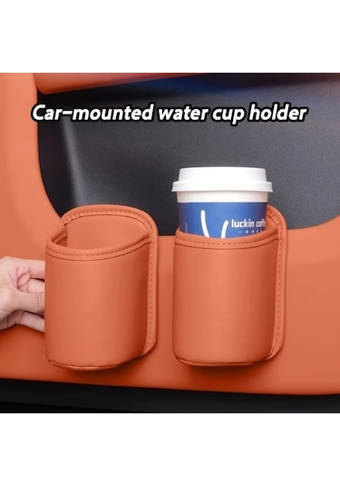 Chuangyinshop Orange 2 Adet - Kaymaz Kupa Tutucu Organizatör, Pu Deri Spillsiz Araç Çok Fonksiyonlu Saklama Kutusu