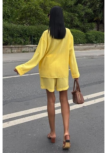 Gömlek Ve Şort Flamlı Keten Takım 10130 Altın