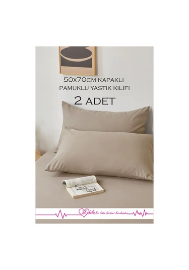 2 Adet Lüks Pamuklu Yastık Kılıfı 50x70 Kapaklı Model, Pamuklu Yastık Kılıfı Bej