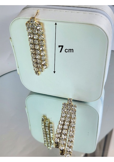 Taşlı Sallantılı Gold Renk Küpe Gold