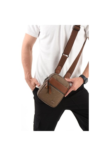 Kanvas Kumaş Telefon Çantası Erkek Postacı Çanta 20 12 Cm Çapraz Askılı Omuz Çantası Mega Çanta Camel