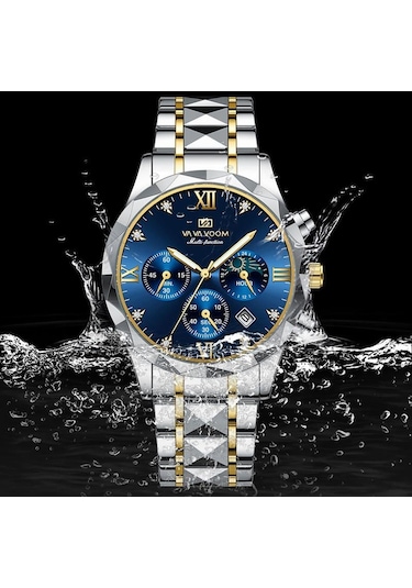 Altın Va Va Voom Kuvars İzle Erkekler Üst Marka Yüksek Kalite Paslanmaz Çelik 30 M Su Geçirmez Aydınlık Tarih Hafta Spor İş Kol Saatleri