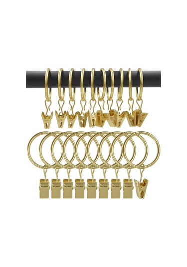 90 Adet Siyah Perde Kapağı, 3.2 Cm İç Çaplı, 1 İnç Altı Çubuklara Uygun, Perde Tutucu Klipsli Metal Halka Altın Altın