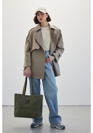 Manuka Oversize Kısa Trençkot Çağla Çok Renkli