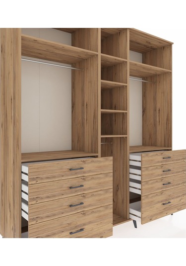 Kronos Dolap 8 Raflı 8 Çekmeceli 3 Askılı 220x59x243 Çam-çam/çam Atlas Çam/atlas Çam