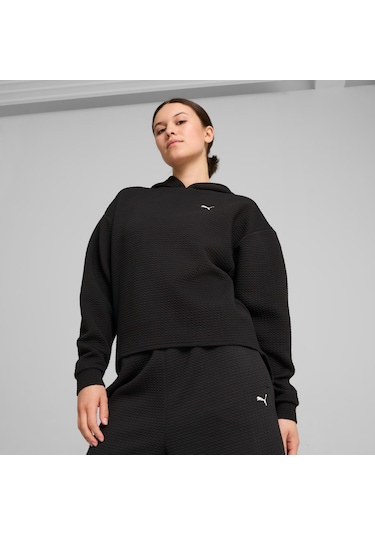 Puma Q4 Studio Textured Kadın Siyah Kapüşonlu Sweatshirt Siyah