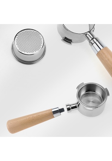 1 Adet Kahve Dipsiz Portafilter Sepeti Kahve Aksesuarları & 1 Adet Kahve Sabotajı Ahşap Saplı Öğütücü 51mm