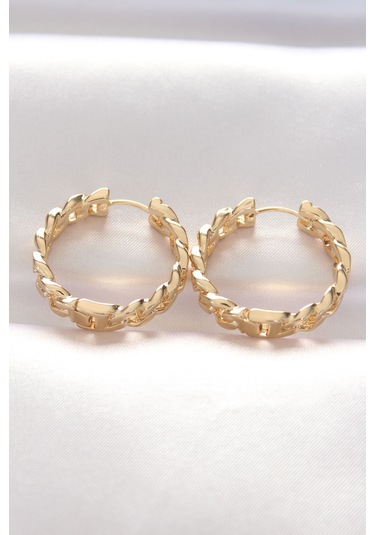 Pirinç Gold Renk Zincir Model Halka Küpe - Ebj240601w24745 Diğer