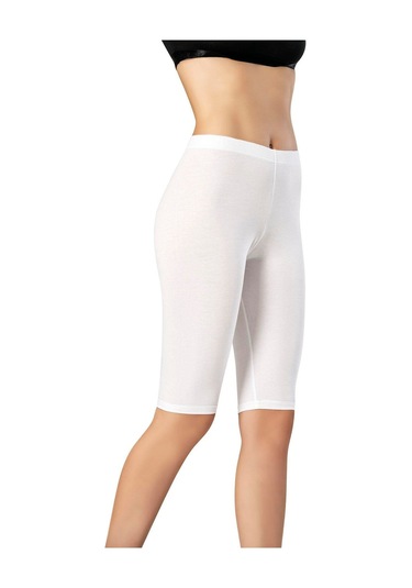 3 Adet Esnek Pamuklu Diz Üstü Kadın Tayt %93 Pamuk %7 Elastan Beyaz
