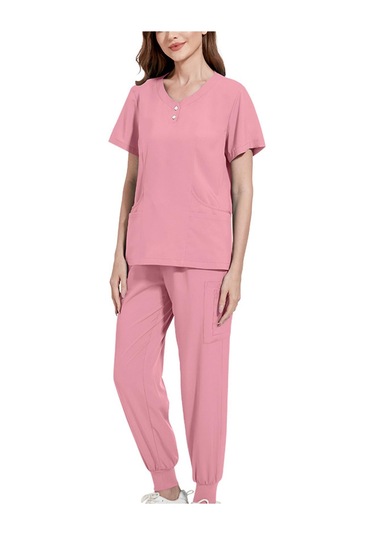 Dolıty Kadın Fırçalama Üniforma Seti Hemşire İş S-pembe