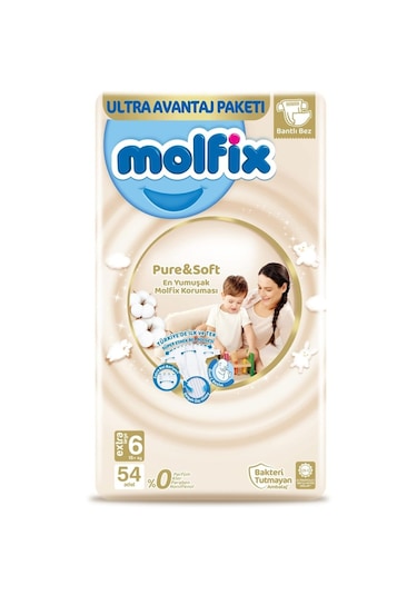 Molfix Pure&Soft Bebek Bezi 6 Numara XLarge Ultra Avantaj Paketi 54 Adet
