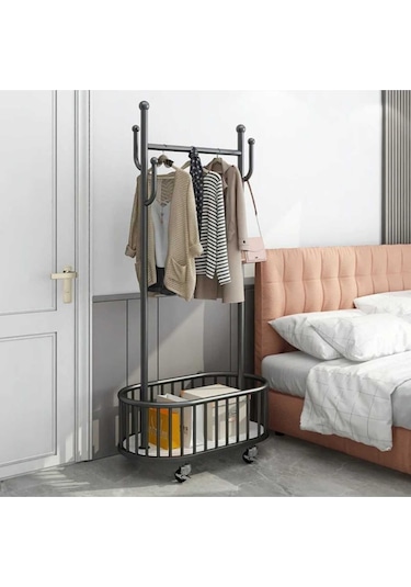 Oval Konfeksiyon Askılığı Siyah Askılık Ayaklı Askılık Kıyafet Askılığı Tekerlekli 100 Cm 1064