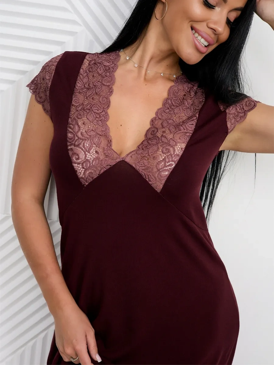 Bol'sie Razmery Sarliz Plus Dantel Detaylı Uzun Viskon Büyük Beden Gece Elbisesi 329640552 Çikolata