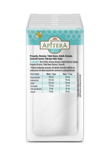 Apitera Gest Doğal Bal, Rezene, Tıbbi Nane, Kekik, Kakule, Zencefil Ve Propolis İçeren Takviye Edici 7 Li Saşe