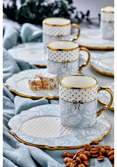 Carmen 6 Kişilik Porselen Desenli Çay Fincan Takımı - Mavi