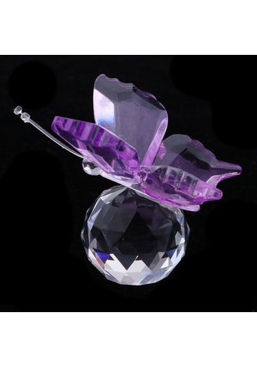 Pazly Uçan Top Süsleme Mor Kristal Kesim Kelebek Homyl Heykelcik Cam Wg