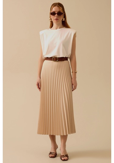 Seçil Kadın Elastik Bel Pliseli Etek 1011 Bej Bej
