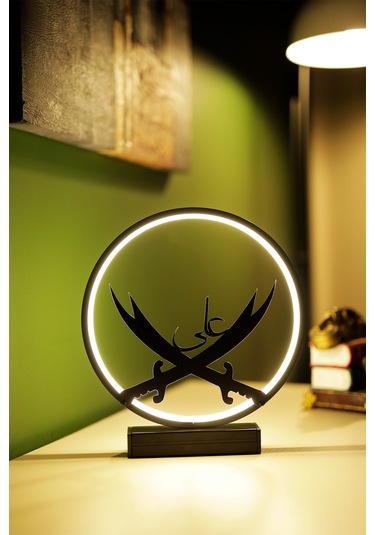 Zülfikar Kılıcı Metal Led Masa Lambası Çift Ve Ali Yazılı Dekoratif Işıklı Gece Lambası Zulfıkar