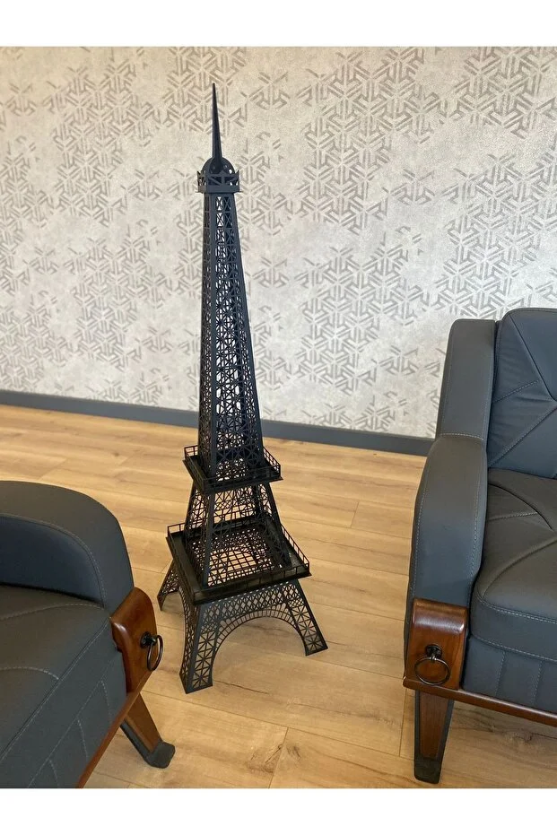 Metal Eyfel Kulesi Cnc Kesim 120 Cm Siyah