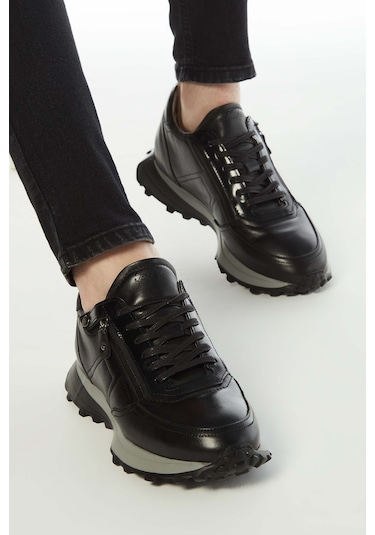 Tamer Tanca Erkek Hakiki Deri Siyah Sneakers & Spor Ayakkabı 383 5454 Erk Ayk Y23 Sıyah Dr/sıyah Siyah