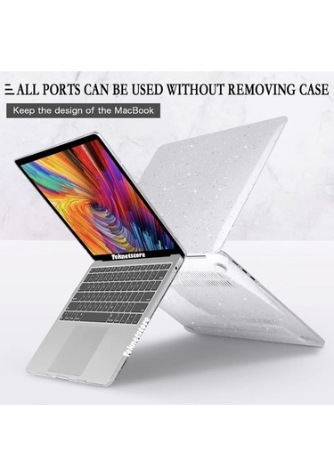 Macbook Air 13.3 Inç M1 Çip Uyumlu A2337 A2179 A1932 Simli Şeffaf Siyah Koruyucu Kılıf Crystal Star Şeffaf