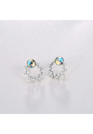 S925 Ayar Gümüş Kadın Küpe Renkli Avusturya İle Sevimli Çelenk Kristal Saplama Küpe Sıcak Satış Takı Hediye Saplama Küpe Altın - Beyaz