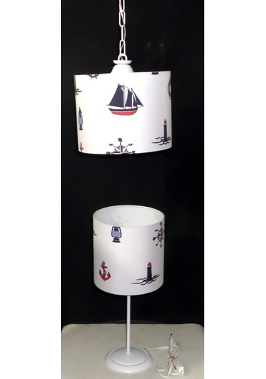 Denizci Çapa Dümen Yelkenli Çocuk Genç Odası Avize Abajur Seti (293253423)