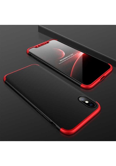Apple Uyumlu iPhone X Kılıf Zore Ays Kapak Siyah-Kırmızı