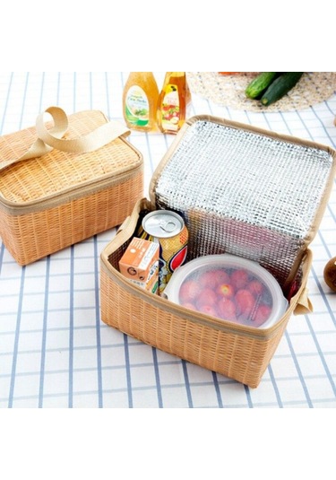 Taklit Rattan Öğle Yemeği Çantası Taşınabilir Su Geçirmez Darbeye Dayanıklı Termal Yalıtımlı Bento Kutusu Kamp Buzlukları 56775285 Çok Renkli