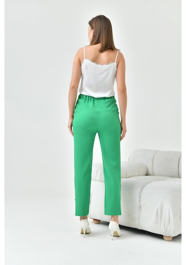 Ftz Women Kadın Dar Paça Düğmeli Pantolon Benetton 30779-Benetton Yeşil