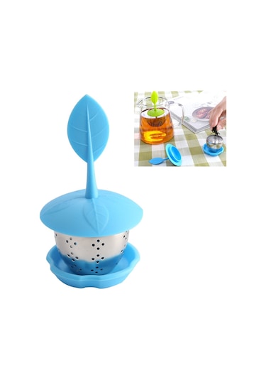 Sones Paslanmaz Çelik Silikon Askılı Çay Poşeti Çay Süzgeçleri Mavi